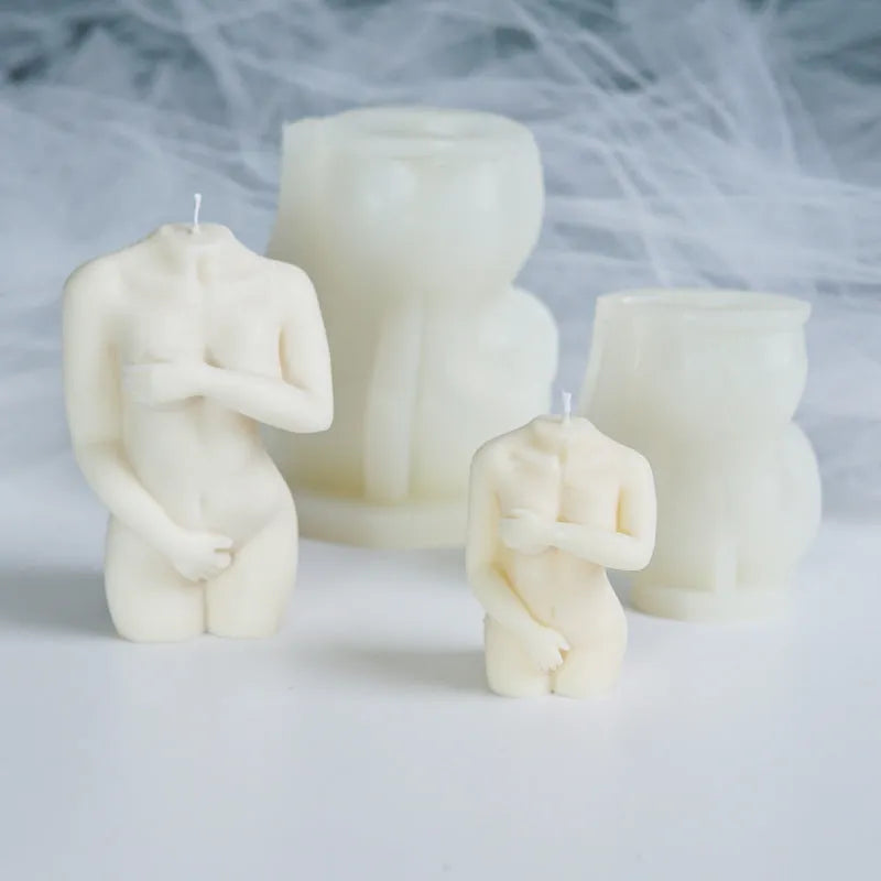 Silicone candle mould for creating female body-shaped candles in three Shy Female Body designs