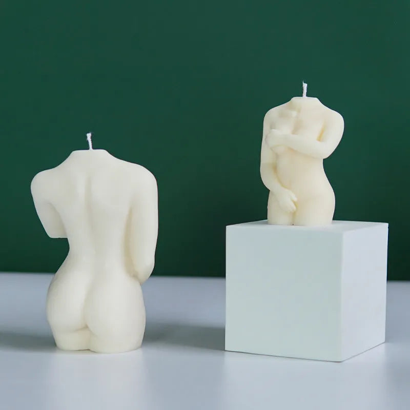 Silicone candle mould for creating female body-shaped candles in three Shy Female Body designs