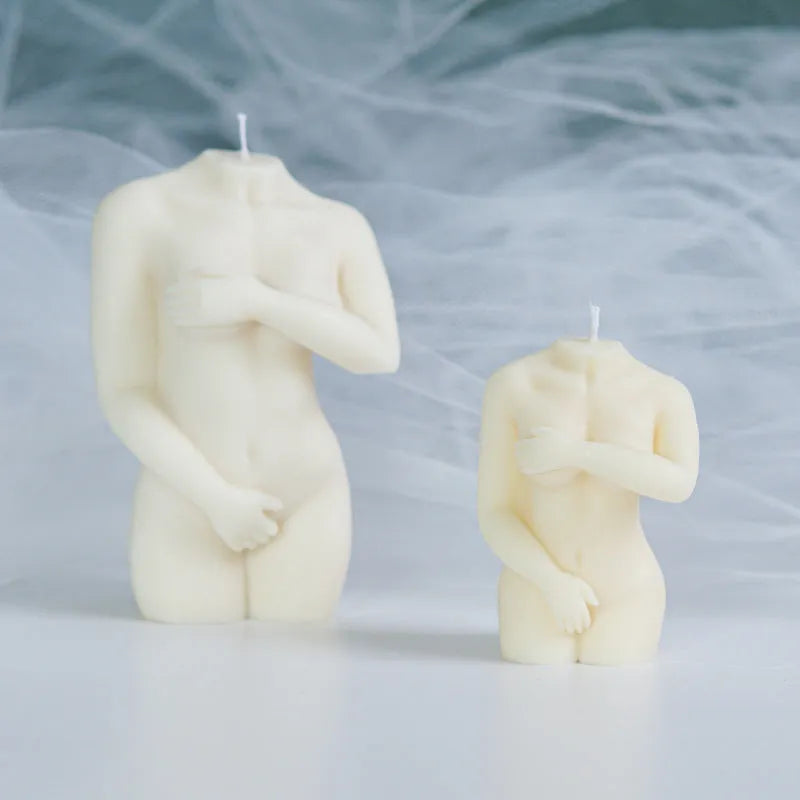 Silicone candle mould for creating female body-shaped candles in three Shy Female Body designs