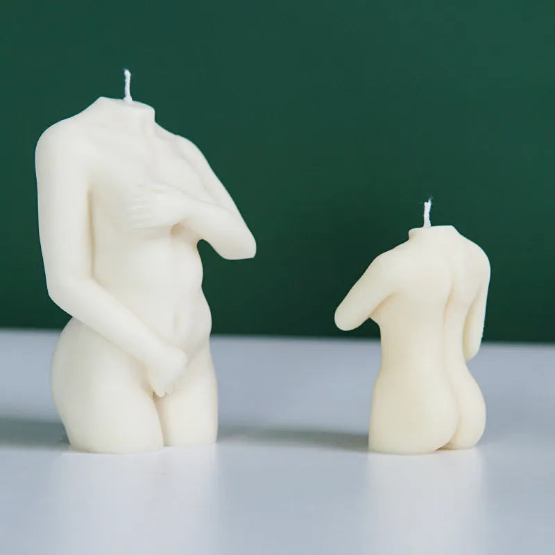 Silicone candle mould for creating female body-shaped candles in three Shy Female Body designs