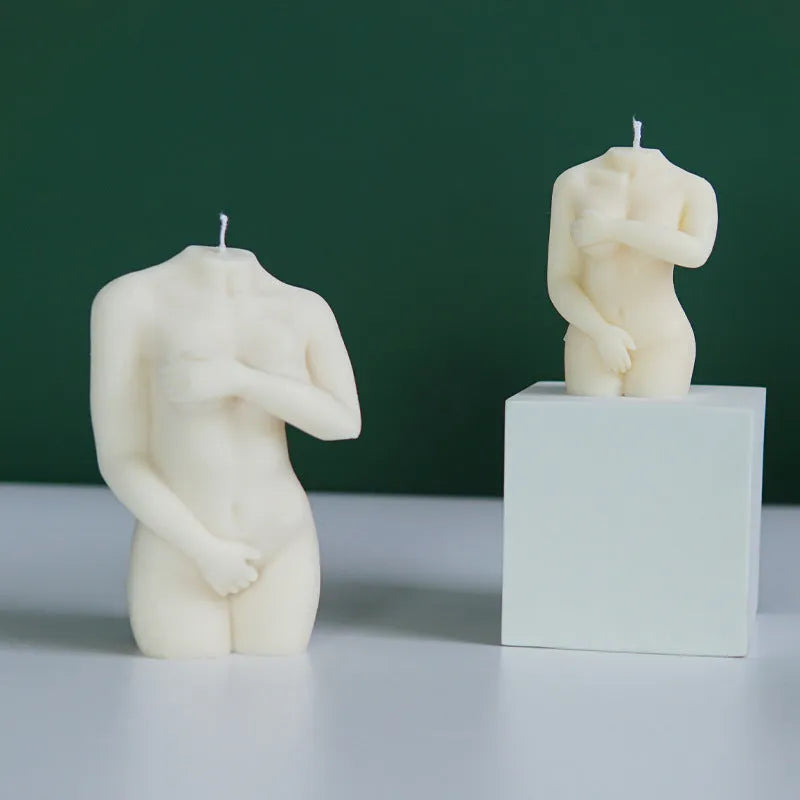 Silicone candle mould for creating female body-shaped candles in three Shy Female Body designs
