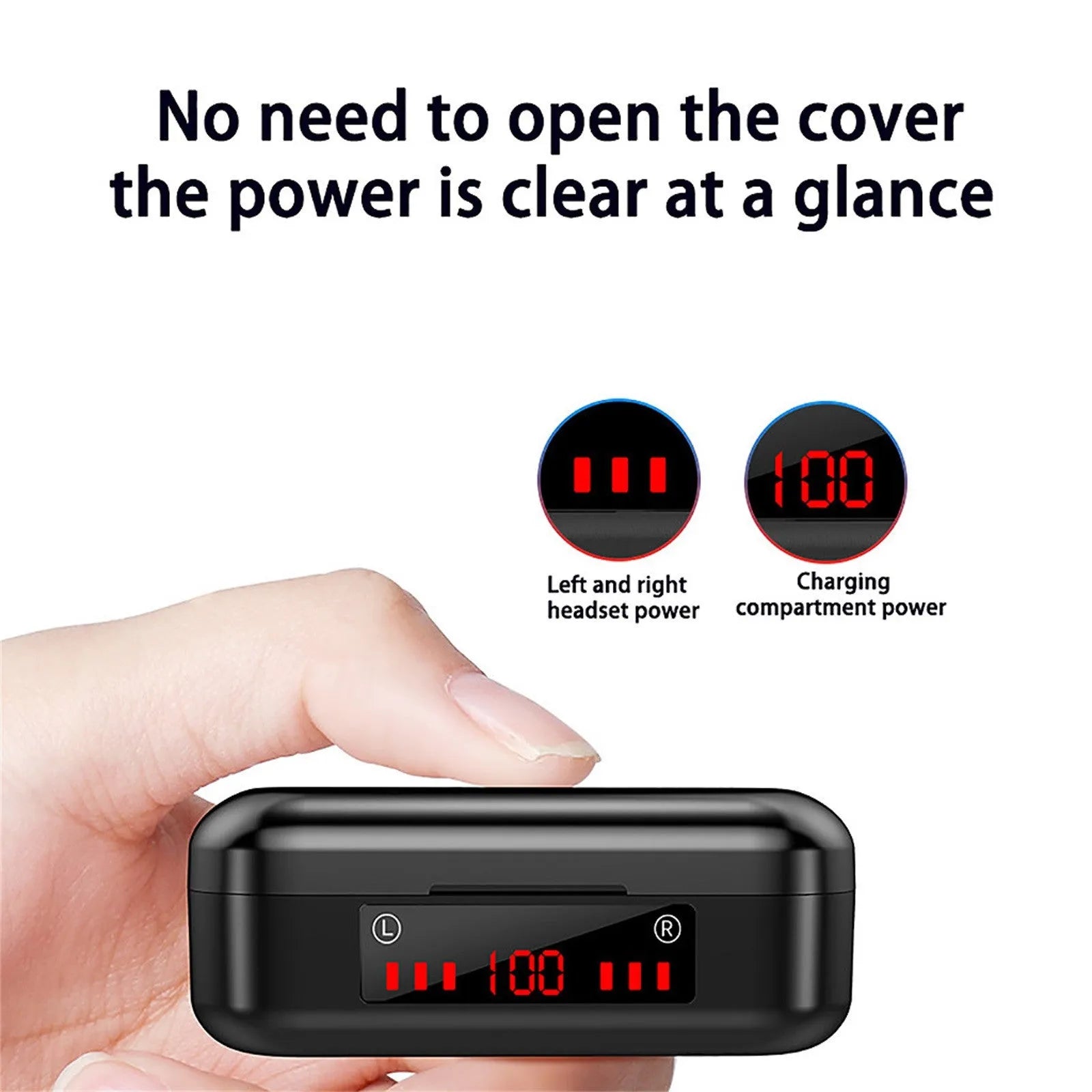 Wireless Bluetooth TWS headset with charging case and multiple ear cap sizes