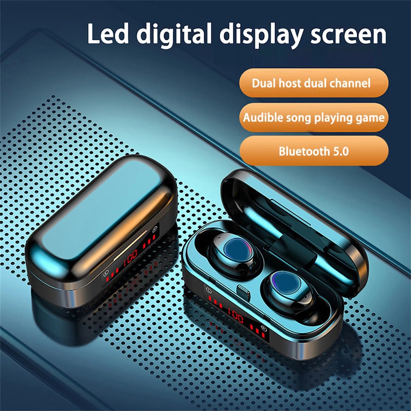 Wireless Bluetooth TWS headset with charging case and multiple ear cap sizes