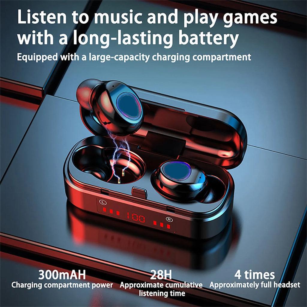 Wireless Bluetooth TWS headset with charging case and multiple ear cap sizes