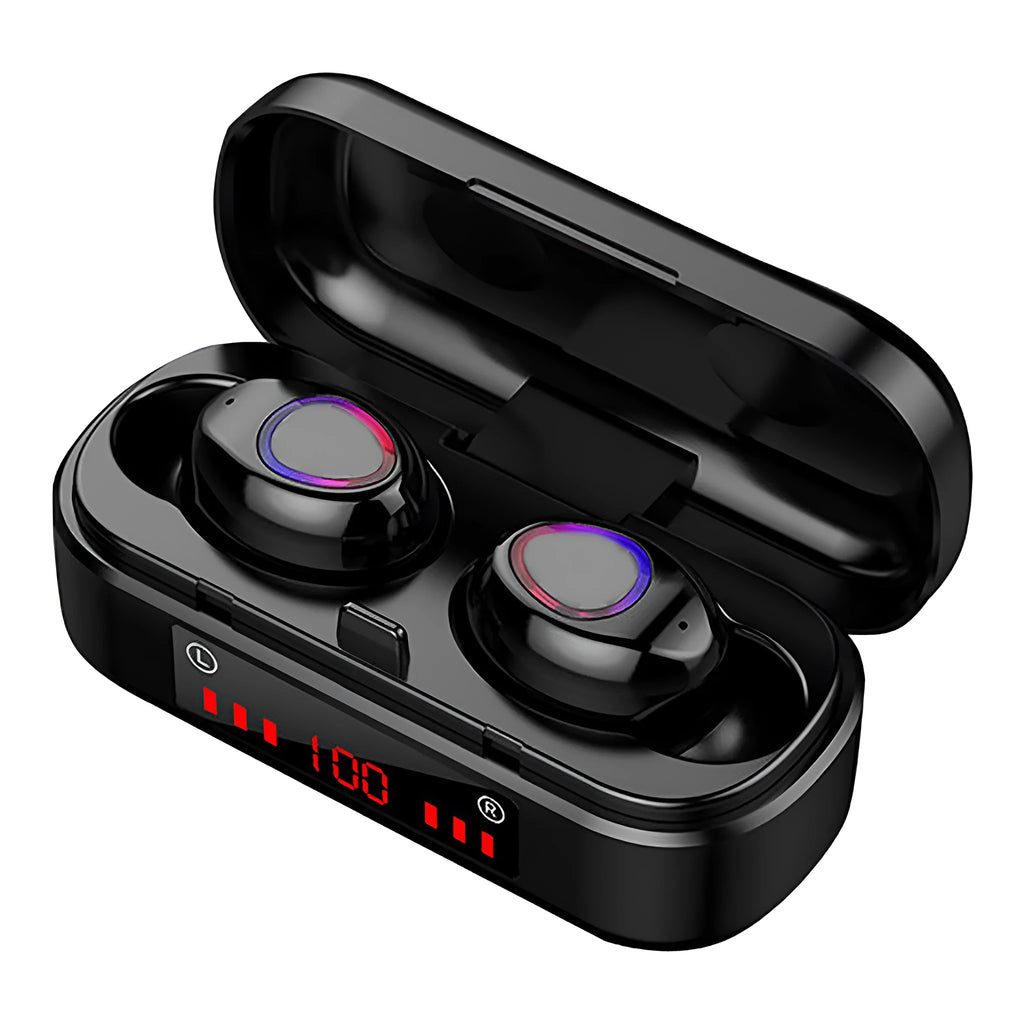 Wireless Bluetooth TWS headset with charging case and multiple ear cap sizes