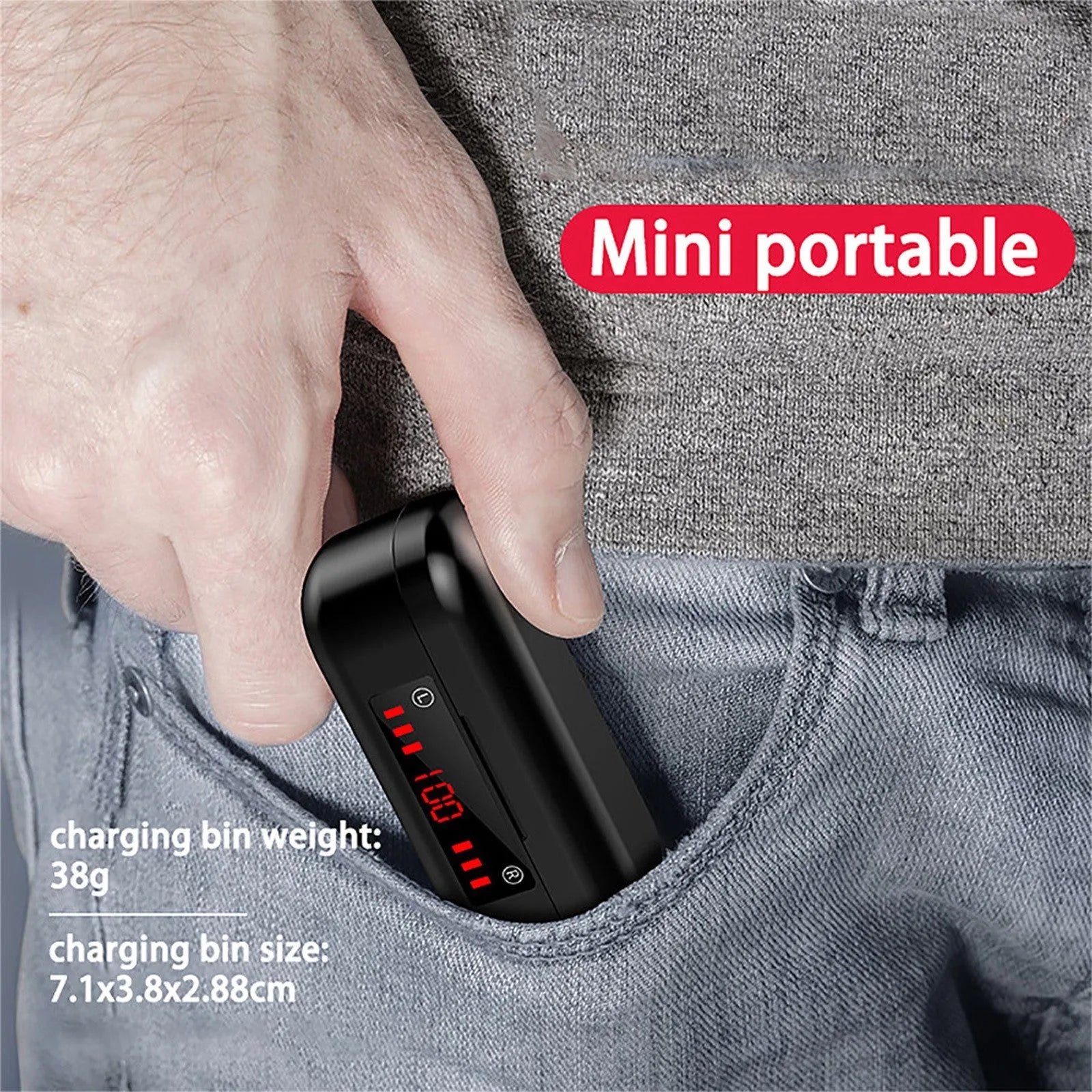 Wireless Bluetooth TWS headset with charging case and multiple ear cap sizes