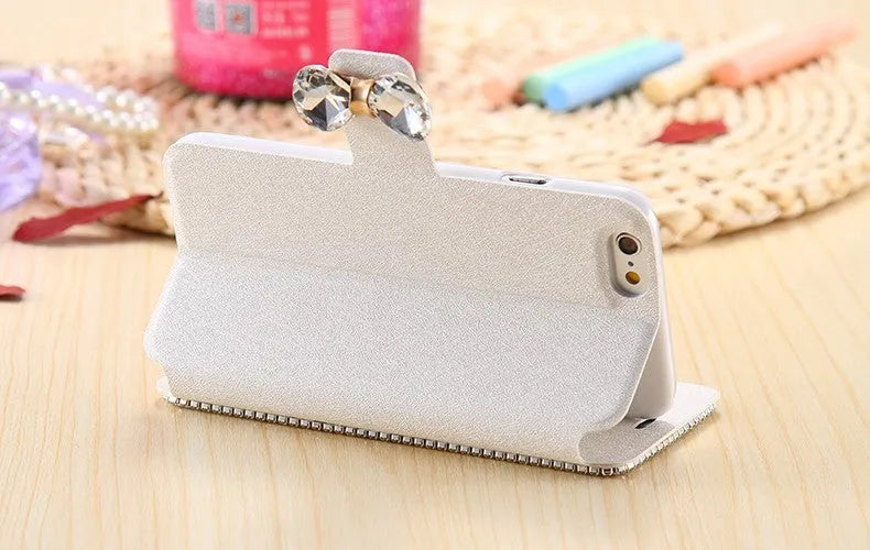 Luxury bling crystal rhinestone diamond wallet flip cover case for iPhone and Samsung in rose gold