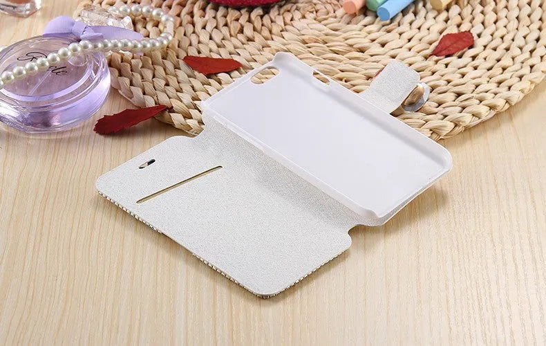 Luxury bling crystal rhinestone diamond wallet flip cover case for iPhone and Samsung in rose gold