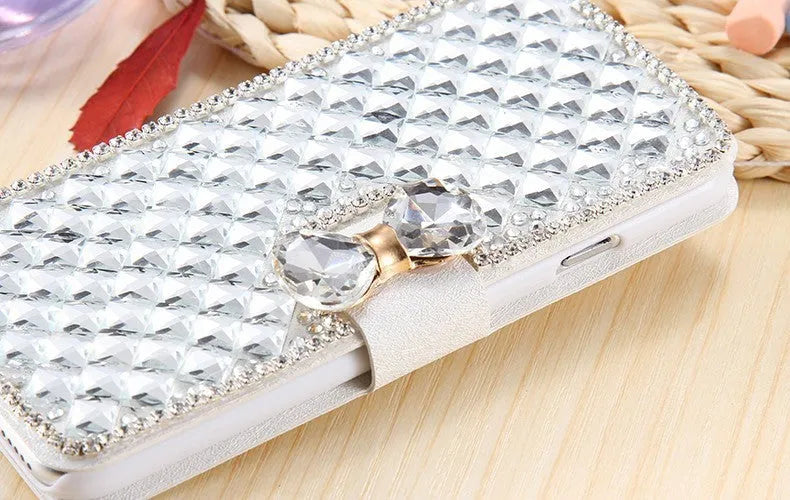 Luxury bling crystal rhinestone diamond wallet flip cover case for iPhone and Samsung in rose gold