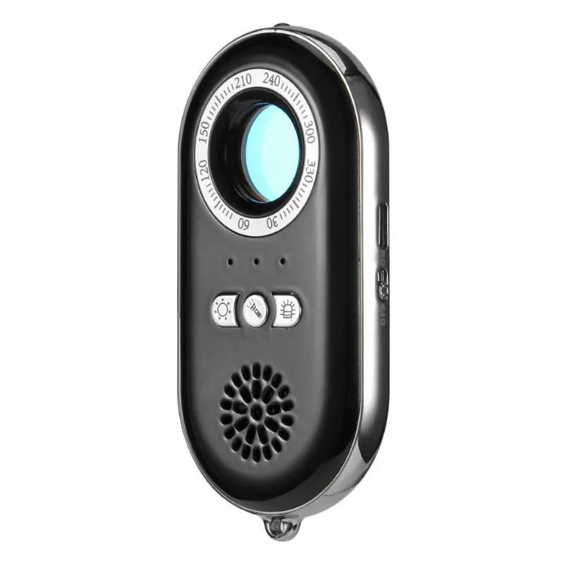 Compact wireless signal detector measuring 85mm with vibration alarm for travel security