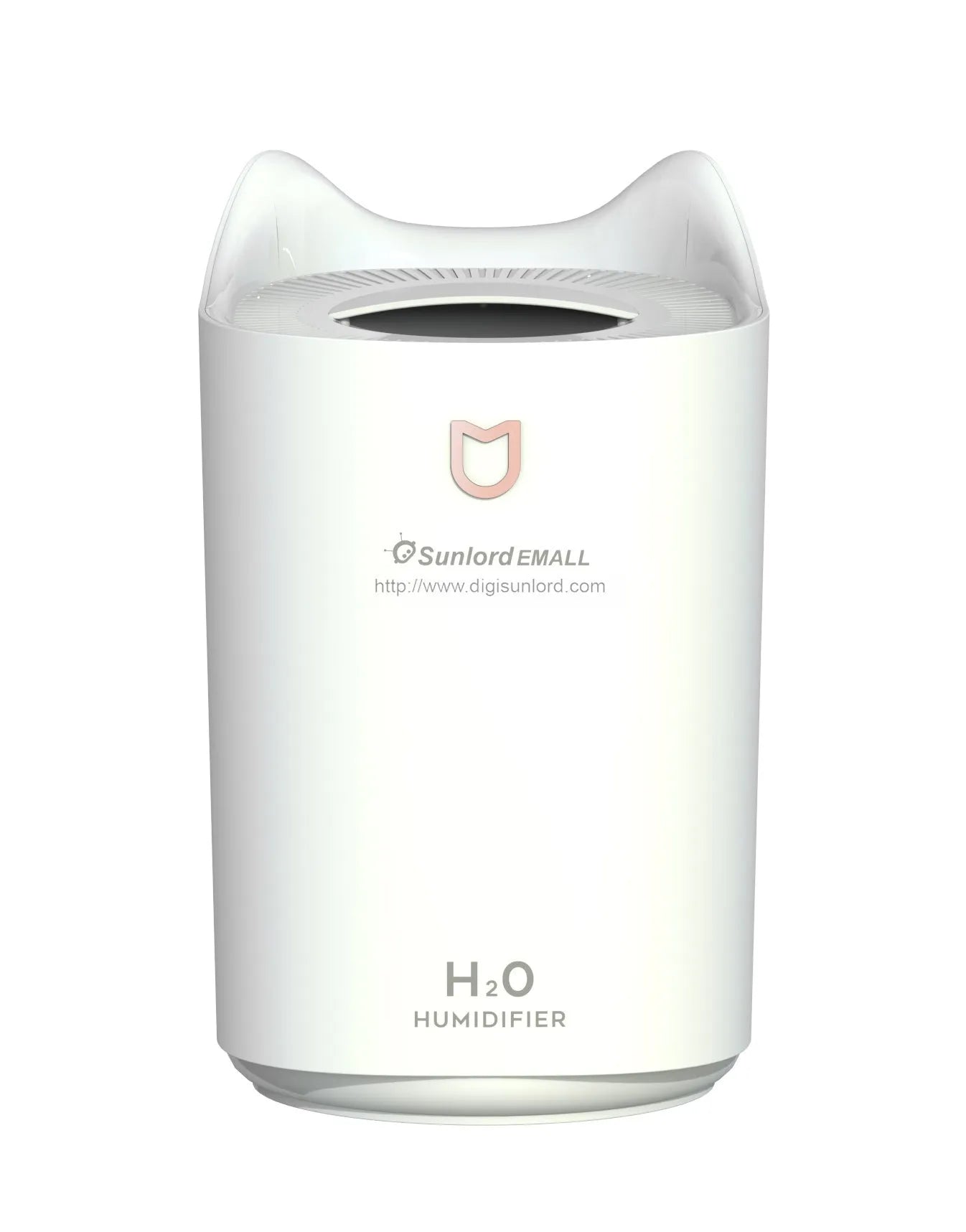 Double spray humidifier with three mist outlets in coral pink colour with USB cable