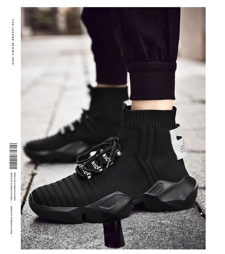 Men's black and white casual sports shoes with mesh lining, large size range available