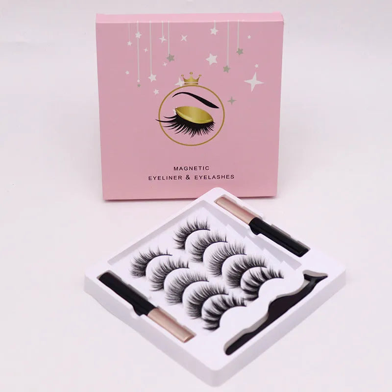 Magnetic false eyelashes and eyeliner set in colour 003 on a black background.