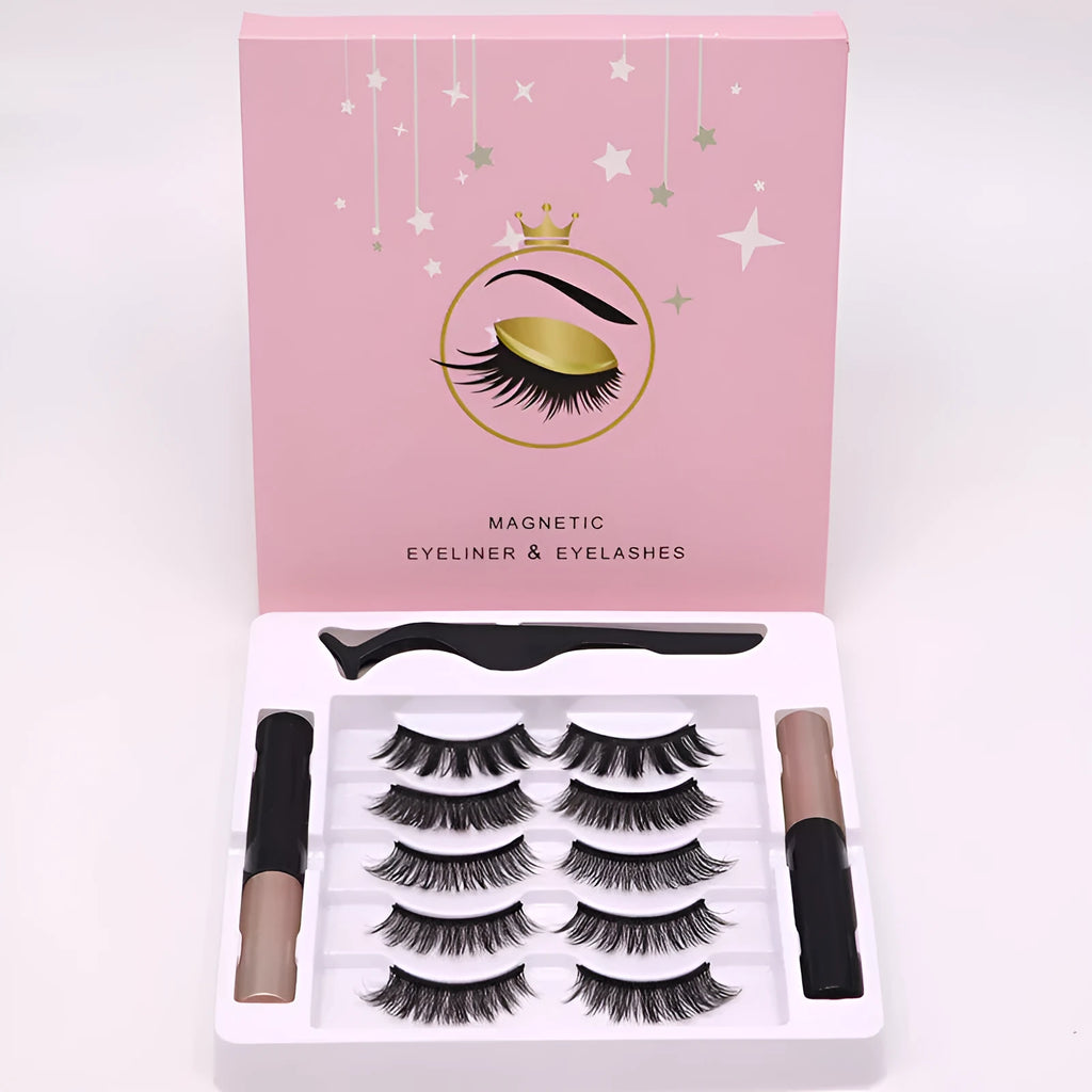 Magnetic false eyelashes and eyeliner set in colour 003 on a black background.