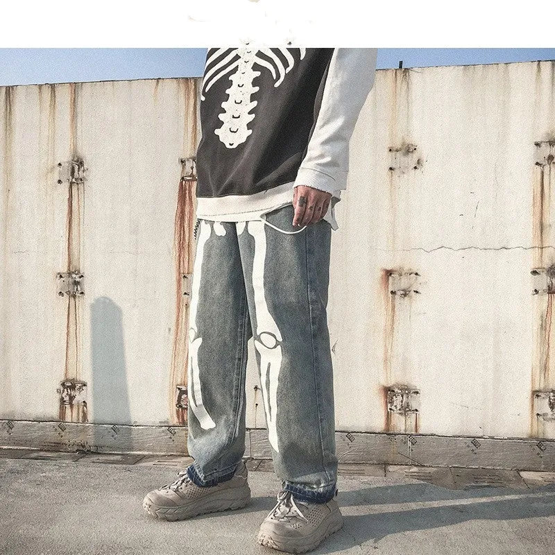 Men's high waist denim harem pants in black, five-point length, streetwear style