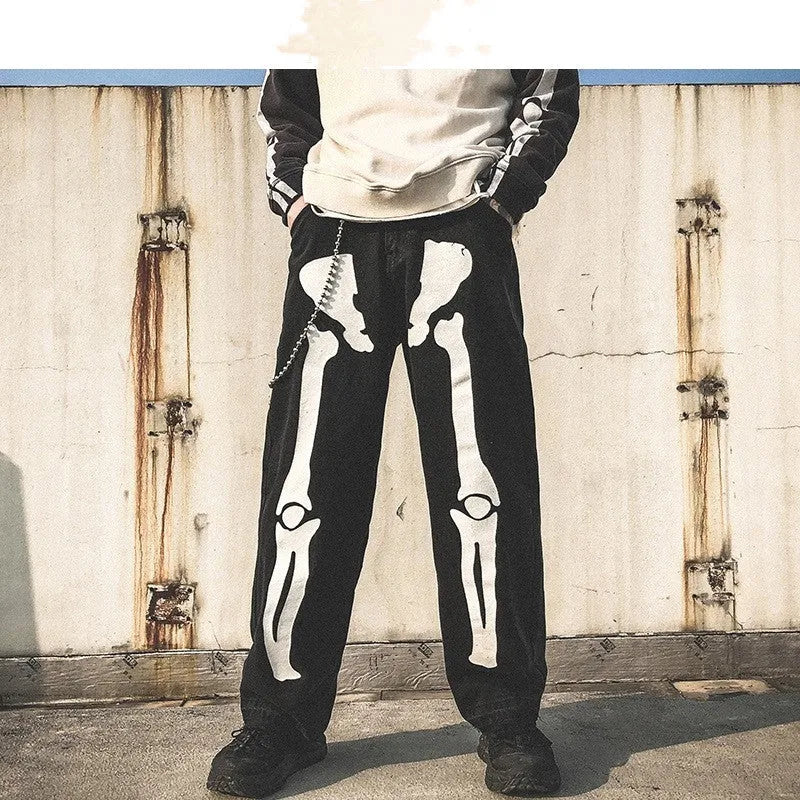 Men's high waist denim harem pants in black, five-point length, streetwear style