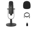 Black JIY BM-86PRO USB condenser microphone on metal stand with foam cover