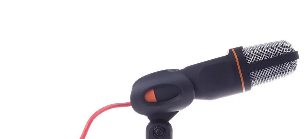 Black wired microphone with clip holder for PC chatting and karaoke use