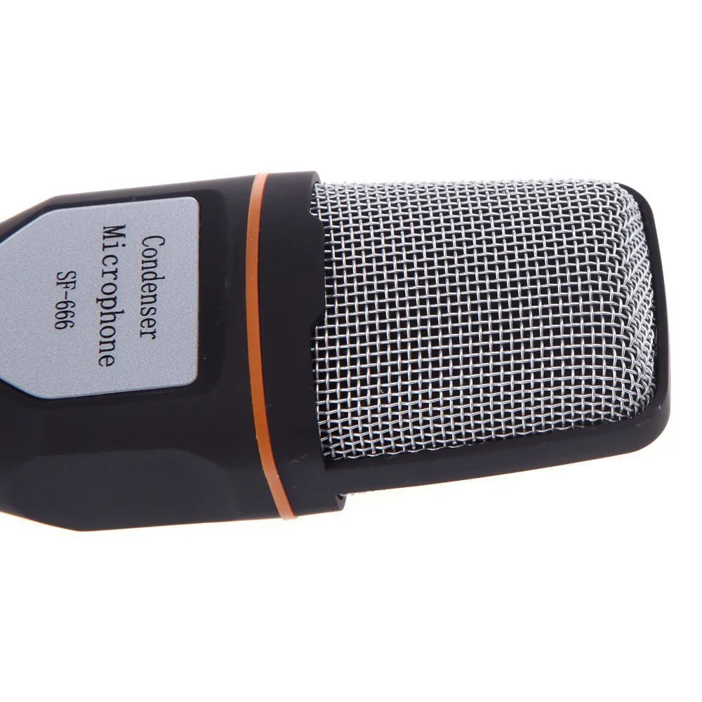 Black wired microphone with clip holder for PC chatting and karaoke use