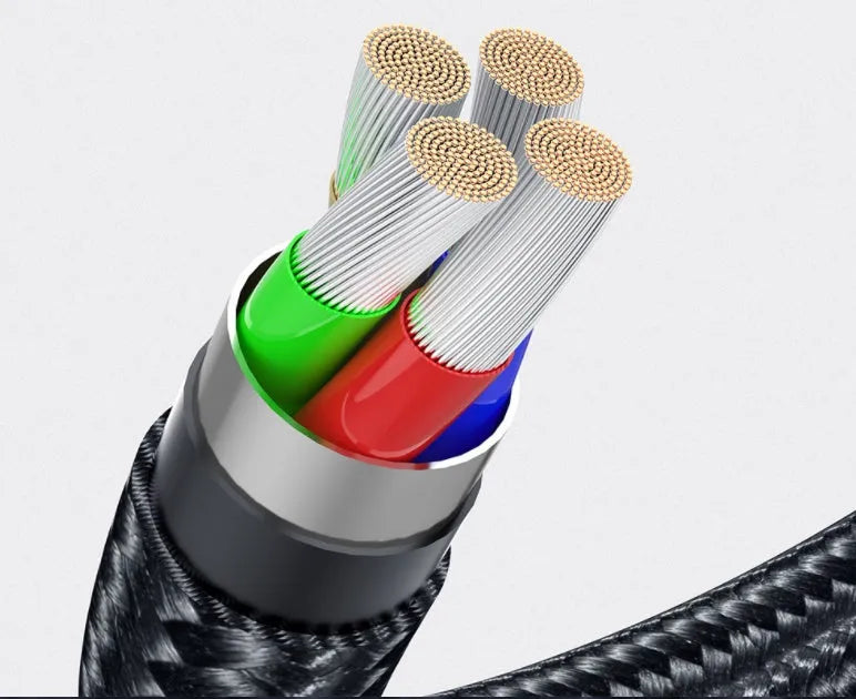 Black magnetic USB charging cable with rotating aluminium connector and blue LED light on 1m nylon braided cable