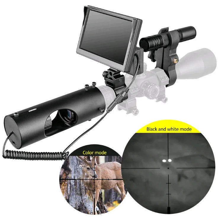 Black digital night vision goggles with 5-inch LCD display and infrared illumination for low-light viewing