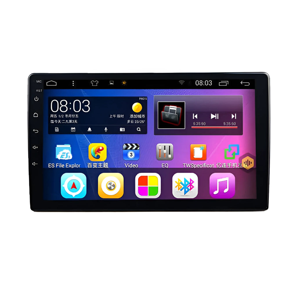 Black Android car navigator with large rotating LCD screen for GM vehicles