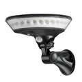 White 360-degree solar-powered outdoor light with motion sensor on a stake for garden installation.