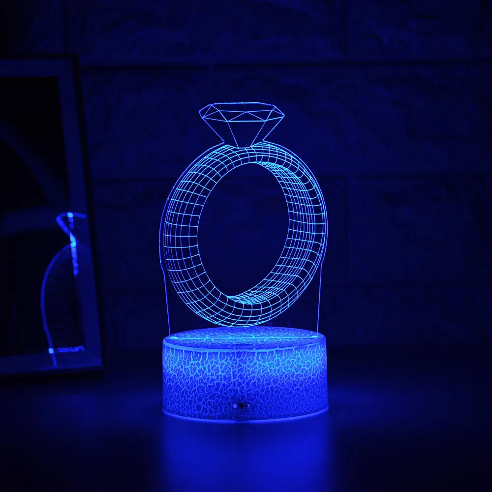 3D LED night light projecting illuminated diamond ring image with colour changing effects