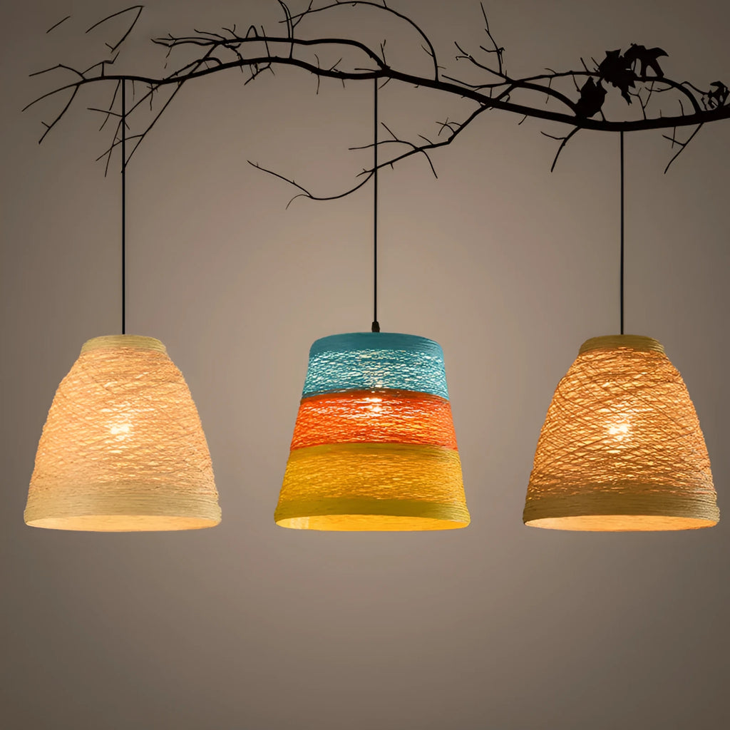 Natural woven rattan ball hanging lamp with adjustable cord and LED light