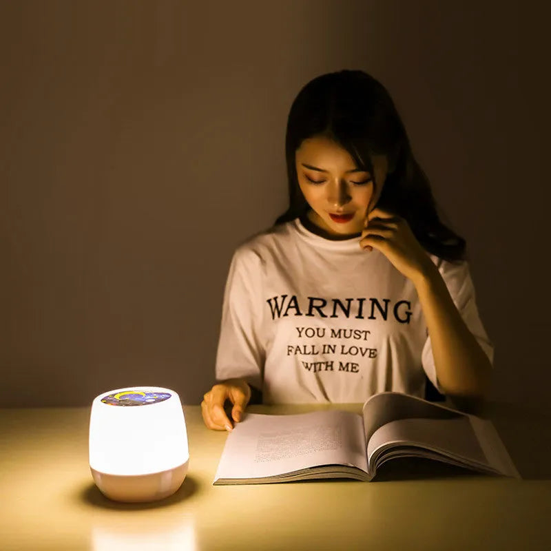 Pruixin rotating projector night light displaying star moon patterns on a wall