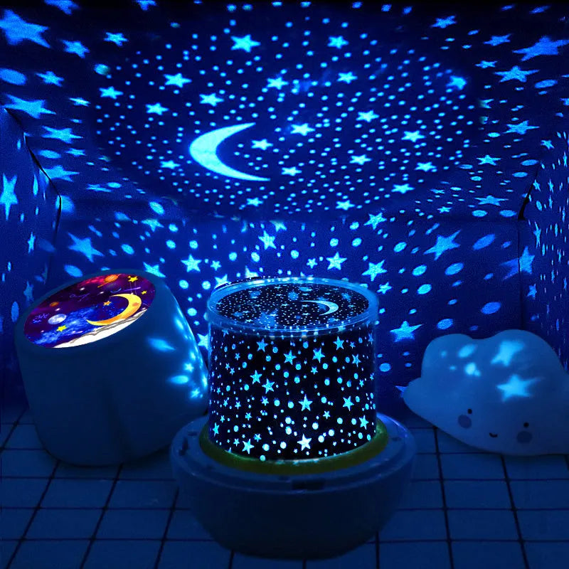 Pruixin rotating projector night light displaying star moon patterns on a wall