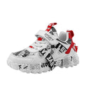 Kids boys sports sneakers with Velcro fastening in beige blue, white red, and bright red colour options