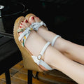 Women's pink PU wedge sandals with a thick platform heel and fish mouth style