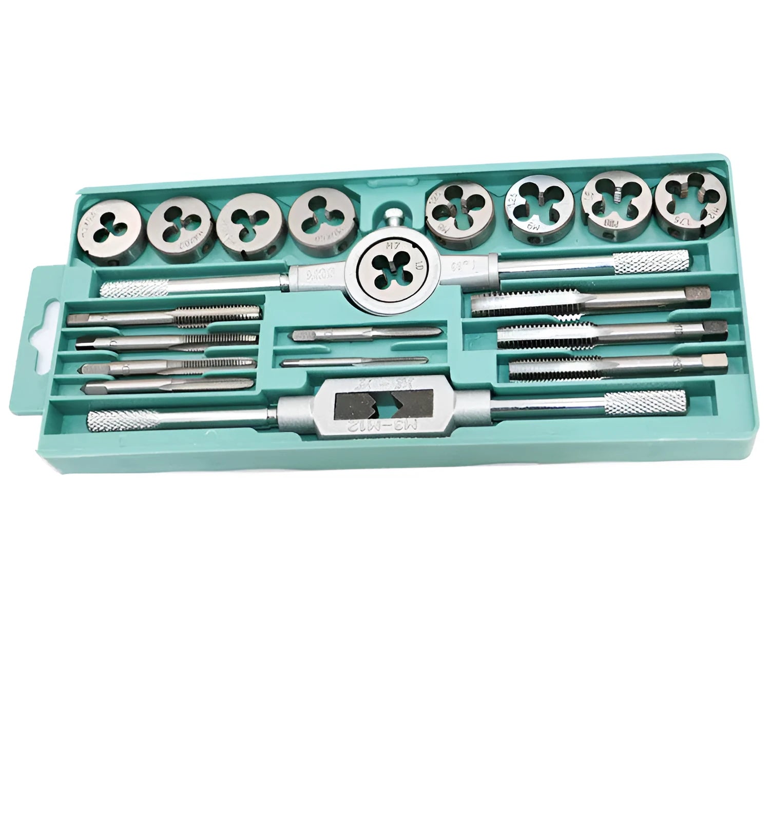 20-piece metric hand tap and die set with alloy steel construction