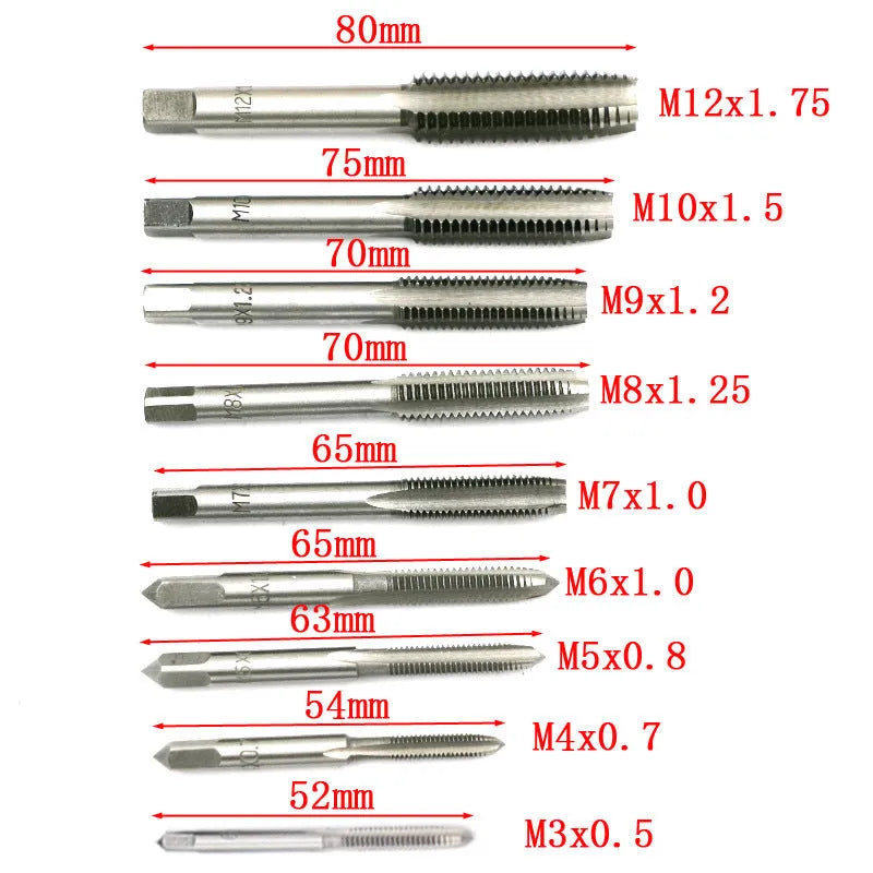 20-piece metric hand tap and die set with alloy steel construction