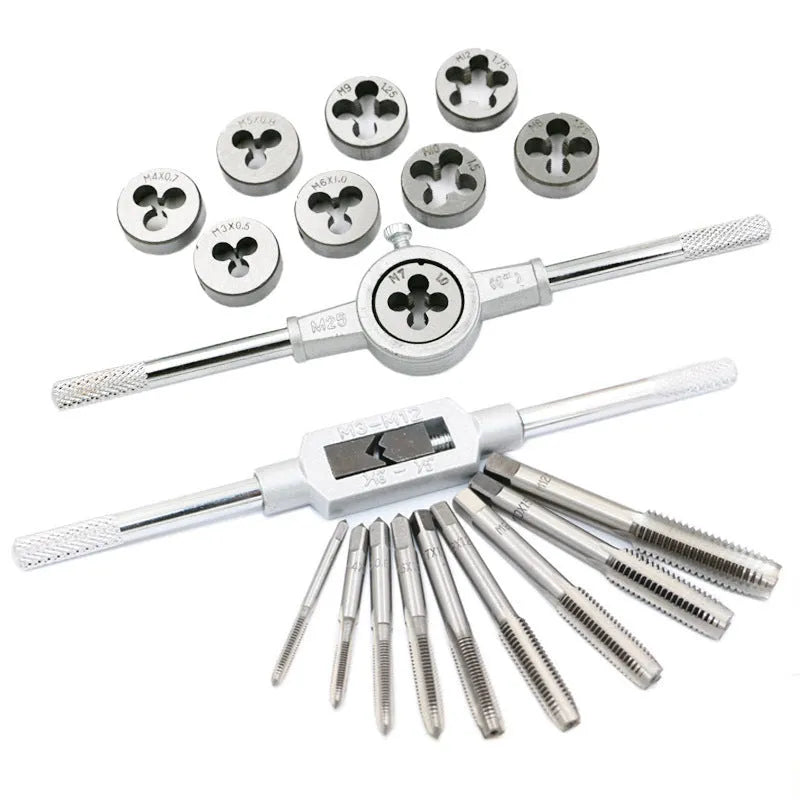 20-piece metric hand tap and die set with alloy steel construction