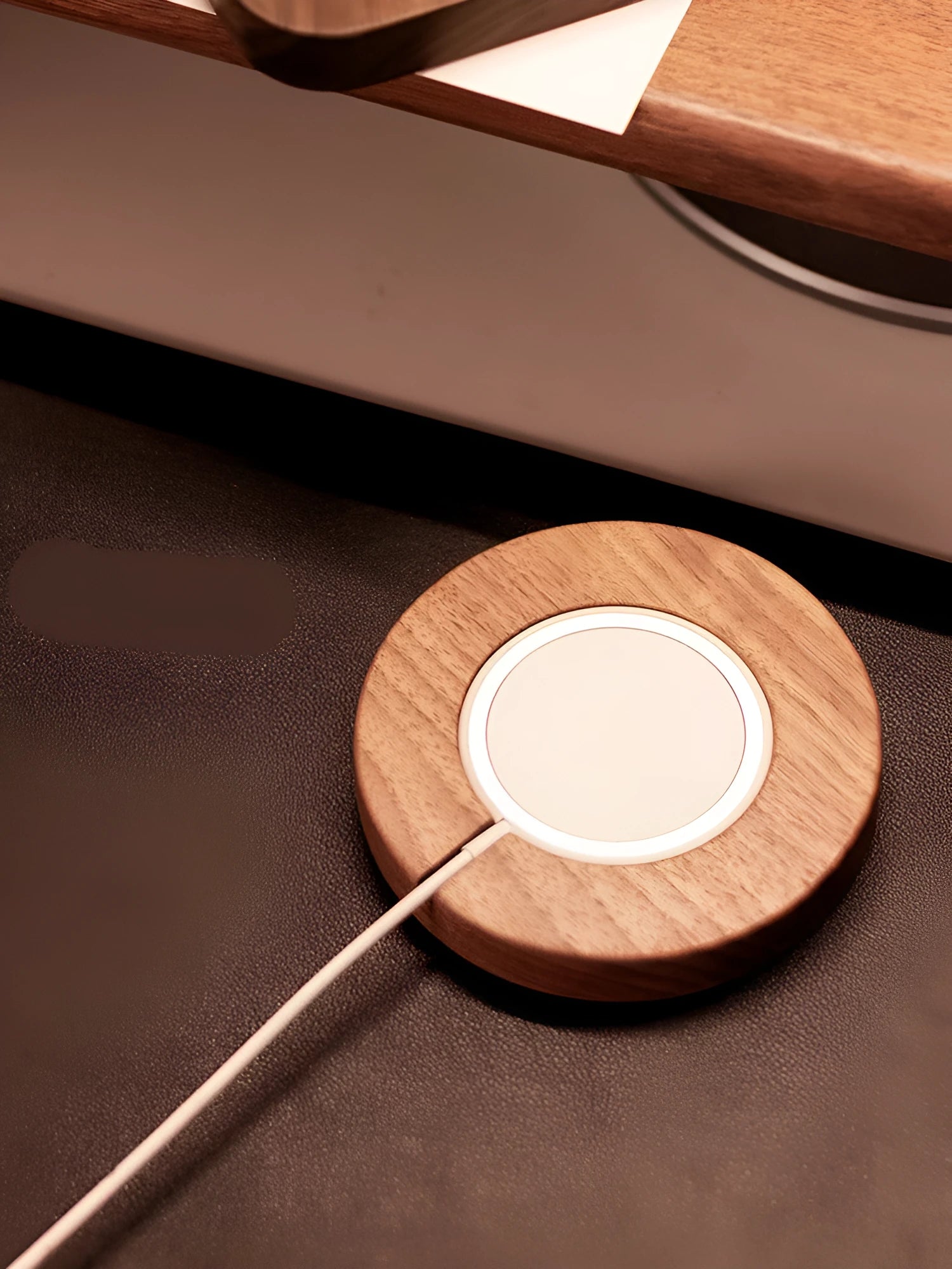 Walnut wood magnetic wireless charging bracket for MagSafe iPhones on desk
