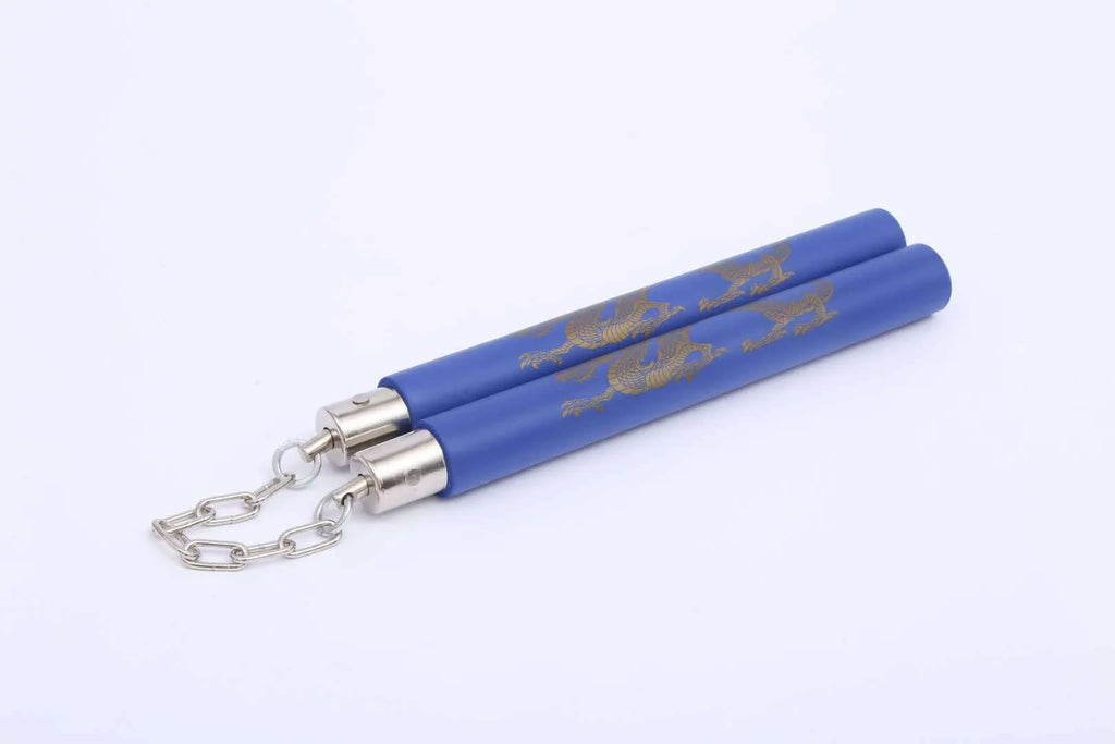 Sponge nunchakus with EVA foam coating showing two 28cm sections connected by chain