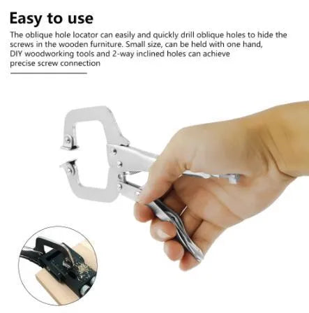Black aluminium alloy woodworking perforation locator tool with sleeves and drill bits for dowel hole alignment.