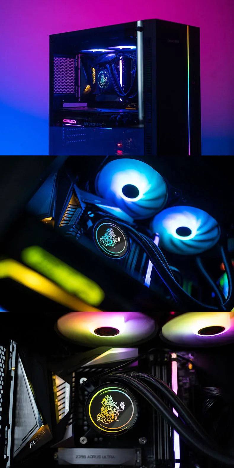 Kirin 240 ARGB CPU water cooling radiator with colourful lighting and 24 cm copper-aluminium construction