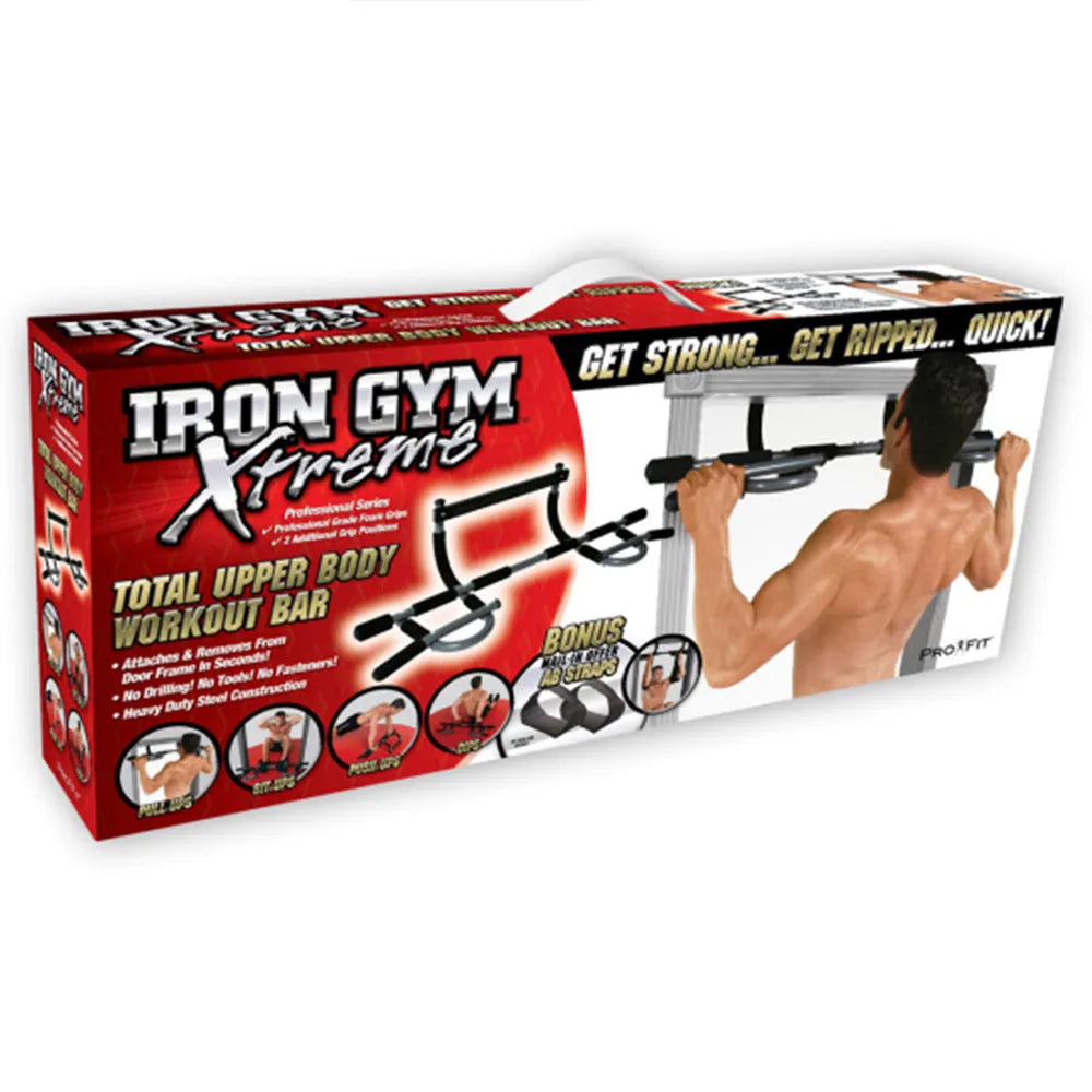 Black steel doorway pull-up bar for home fitness training