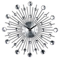 Silver round wall clock with metal frame and pointer display, 33cm in diameter