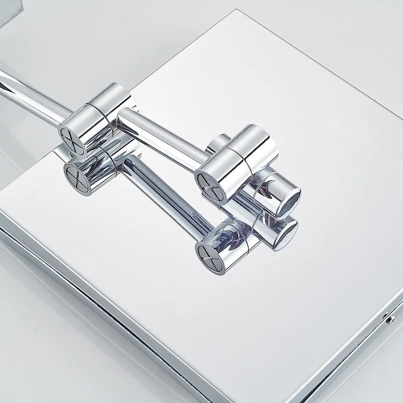 Stainless steel folding makeup mirror with 8.5-inch silver mirror lens in bathroom setting