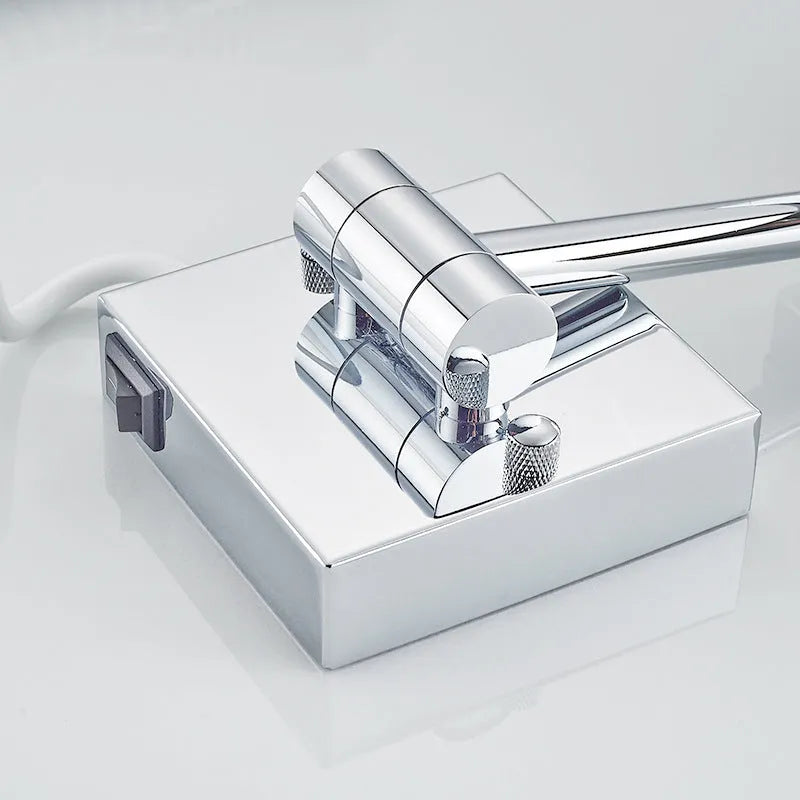 Stainless steel folding makeup mirror with 8.5-inch silver mirror lens in bathroom setting