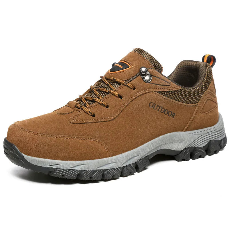 Men's low-cut outdoor hiking shoes in army green, available in large sizes up to 49.