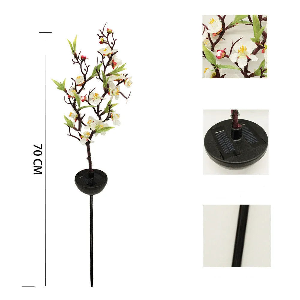 Solar-powered cherry blossom firework string light with ground stake for outdoor garden.