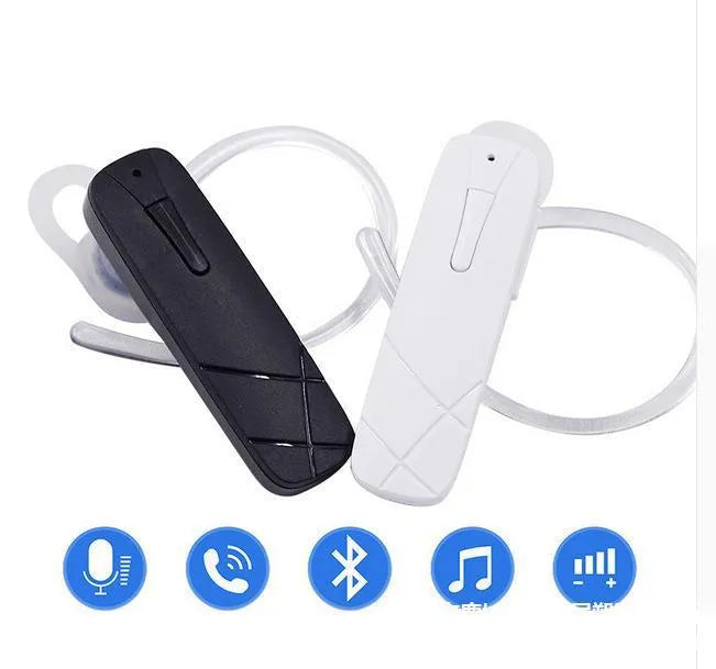 Black and white wireless Bluetooth earphones showing earbud design with 10-metre range and voice control features