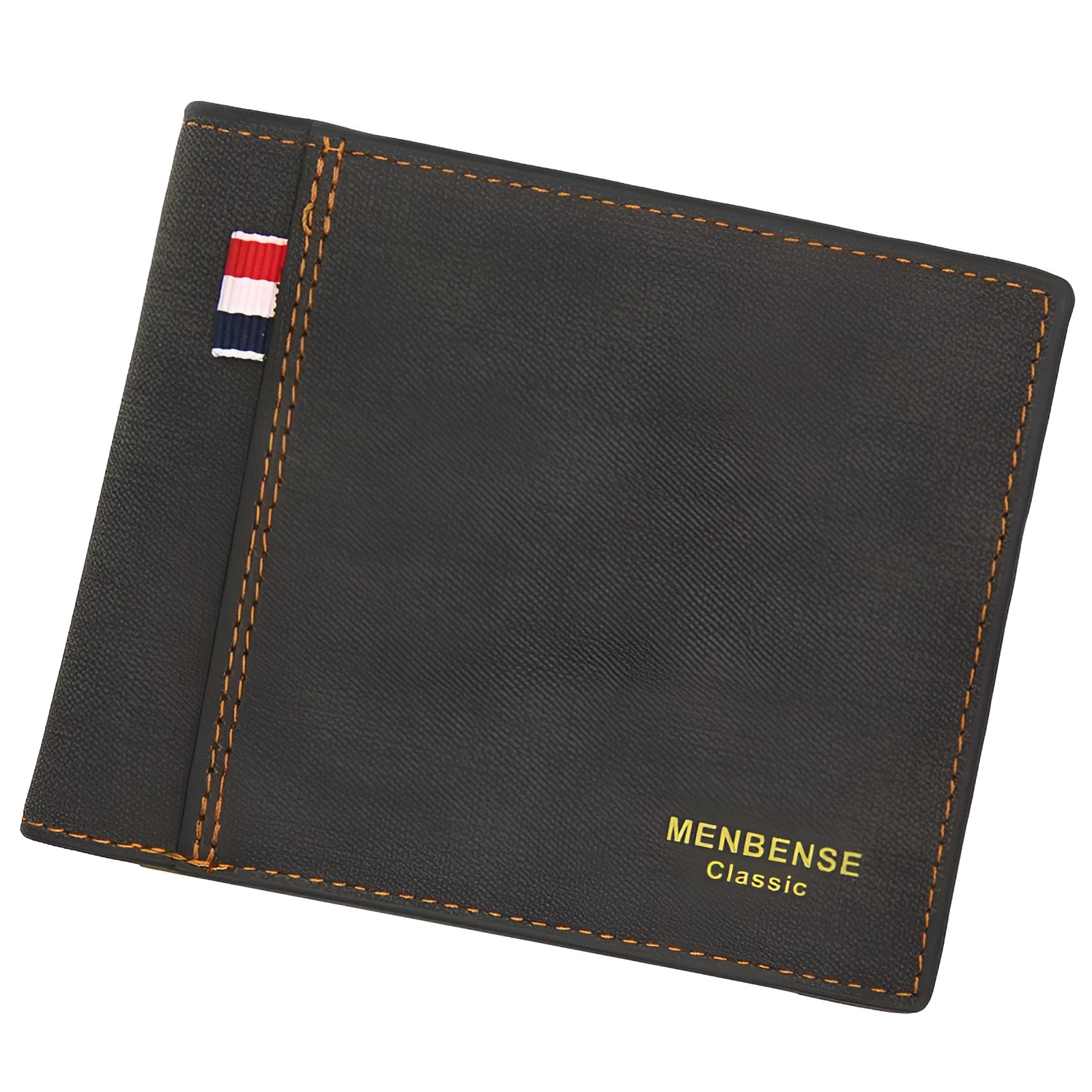 Men's short tri-fold wallet in retro design showing large capacity interior and four colour options