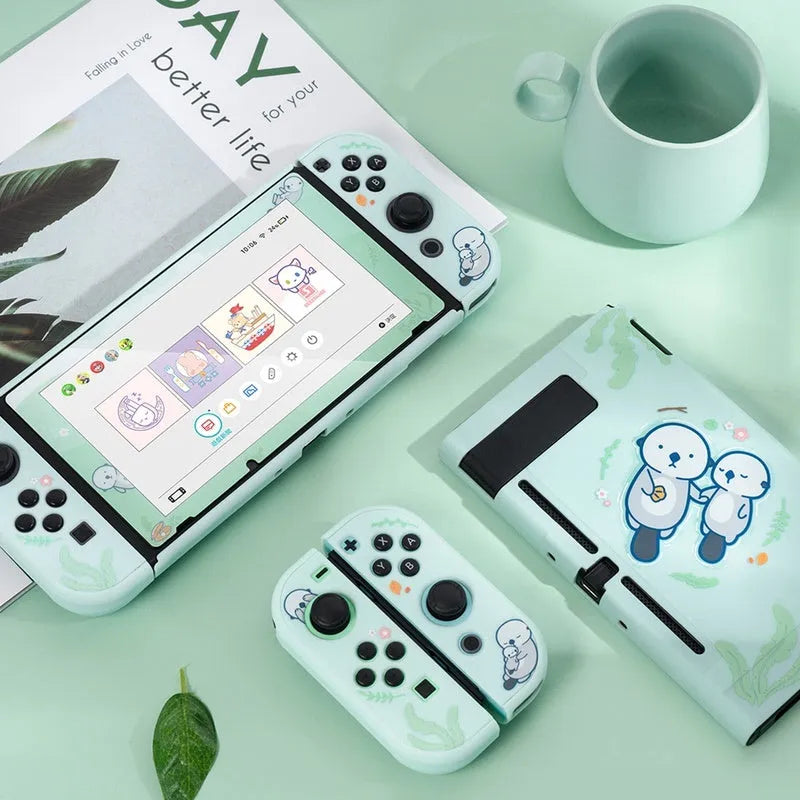 Sea Otter grey silicone protective case for Nintendo Switch Lite console and Joy-Con controllers.