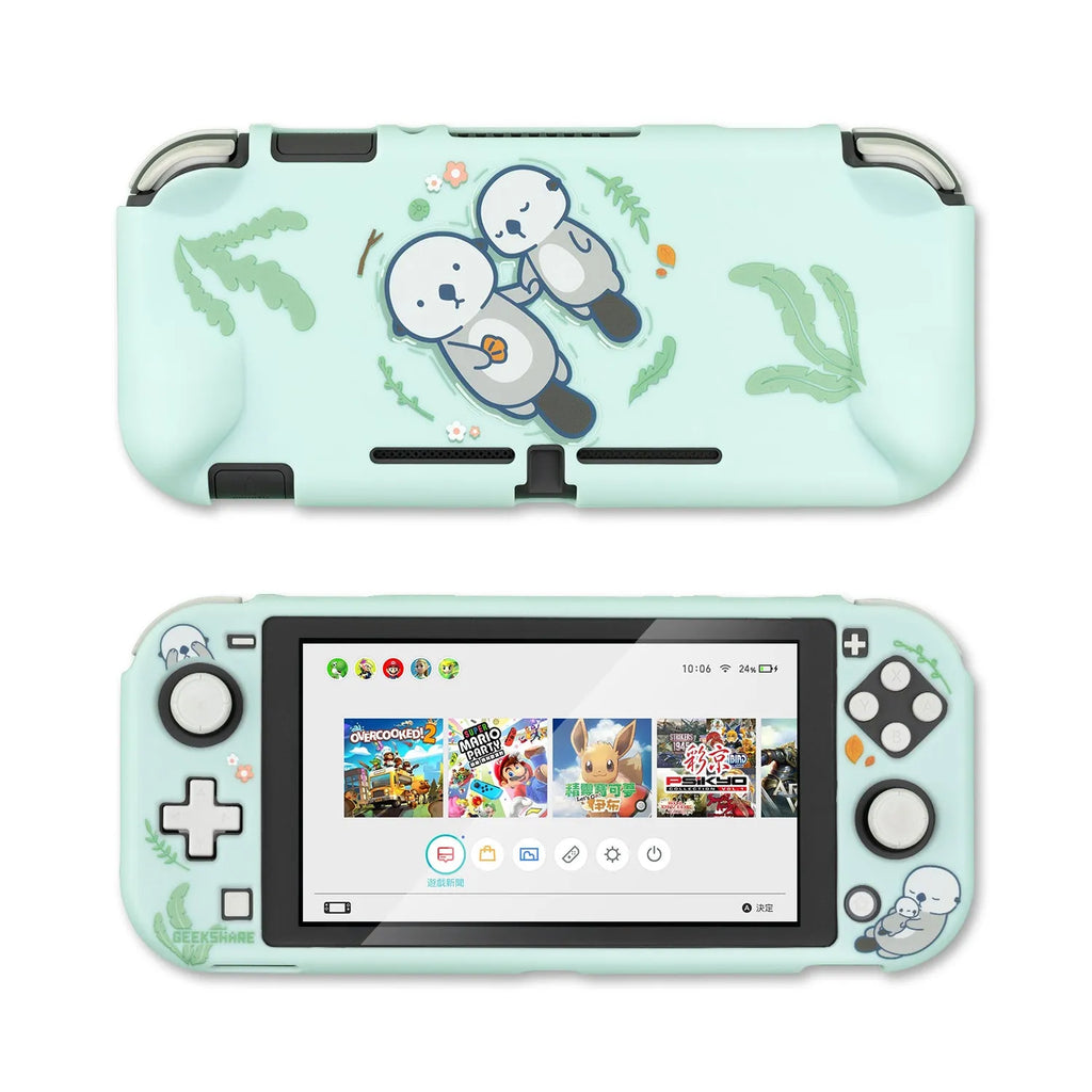 Sea Otter grey silicone protective case for Nintendo Switch Lite console and Joy-Con controllers.